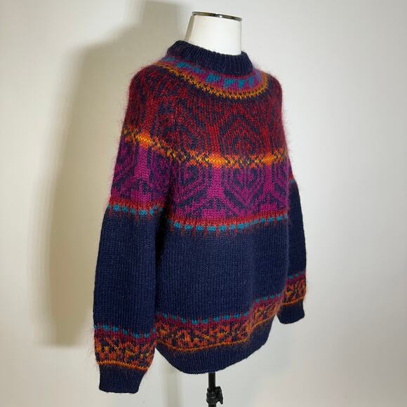 Vintage Le Moda Fair Isle Hand Loomed Wool Mohair Blend Sweater Womens Sz Medium - Picture 2 of 9